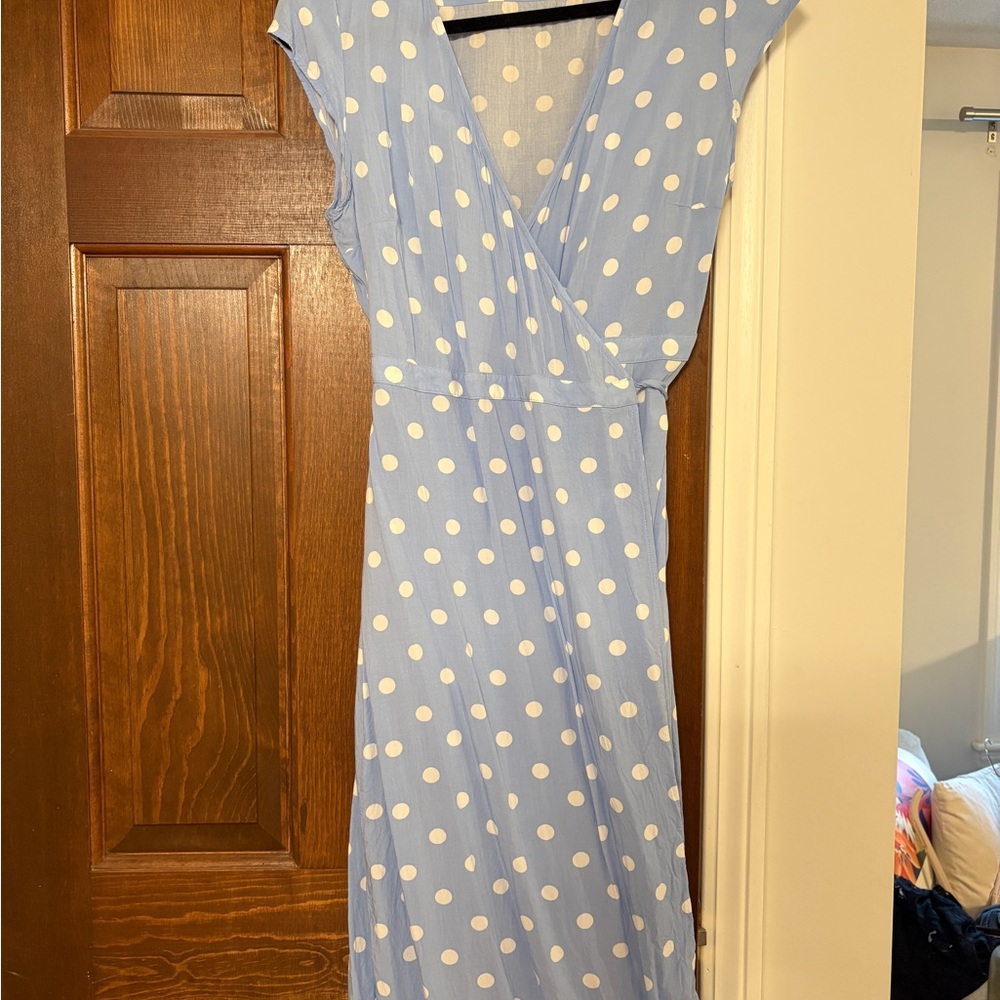 Blue Wrap Polka Dot Dress